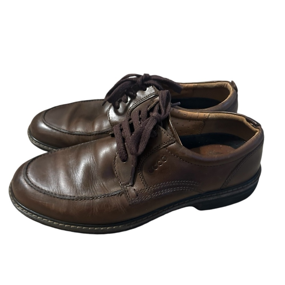 Ecco Shoes Mens Brown Leather Casual Dress Apron Toe Lace Up Oxford  EU 44 US 10